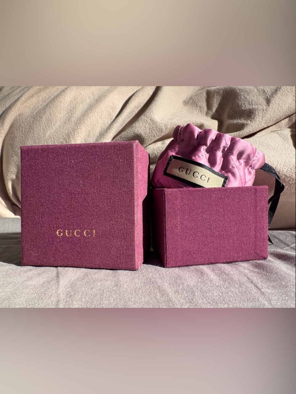 Gucci Pink Quilted Jewelry Pouch with Branded Box